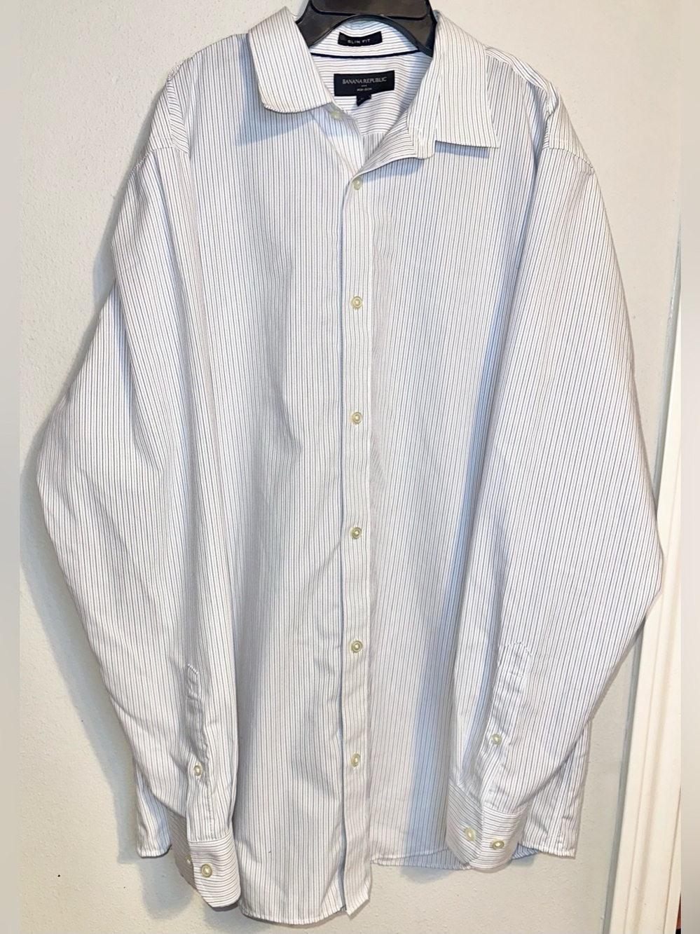 Banana Republic White Button Down Shirt with Light Gray Pinstripes